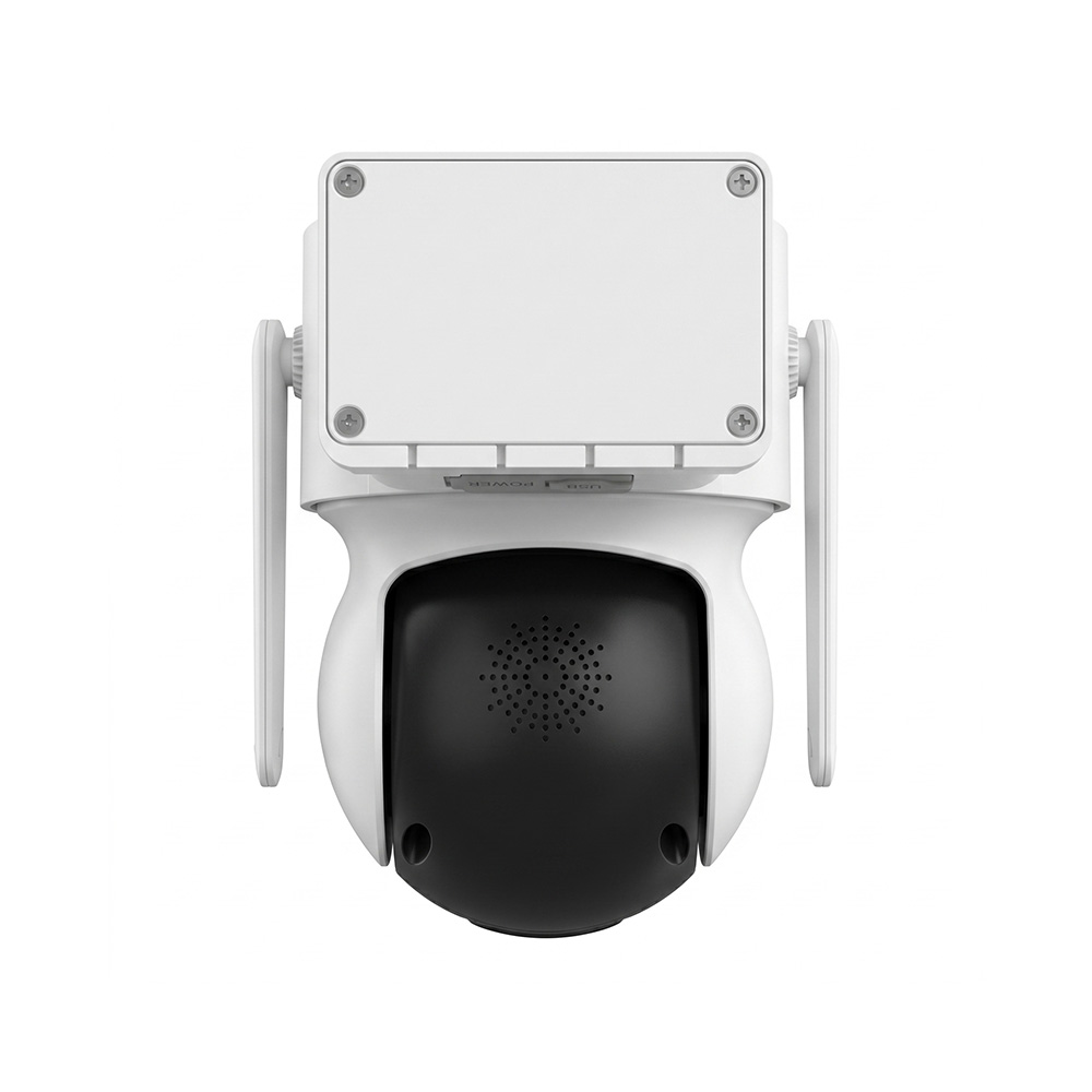 XKBOX 4G solar security camera, back view showing speaker