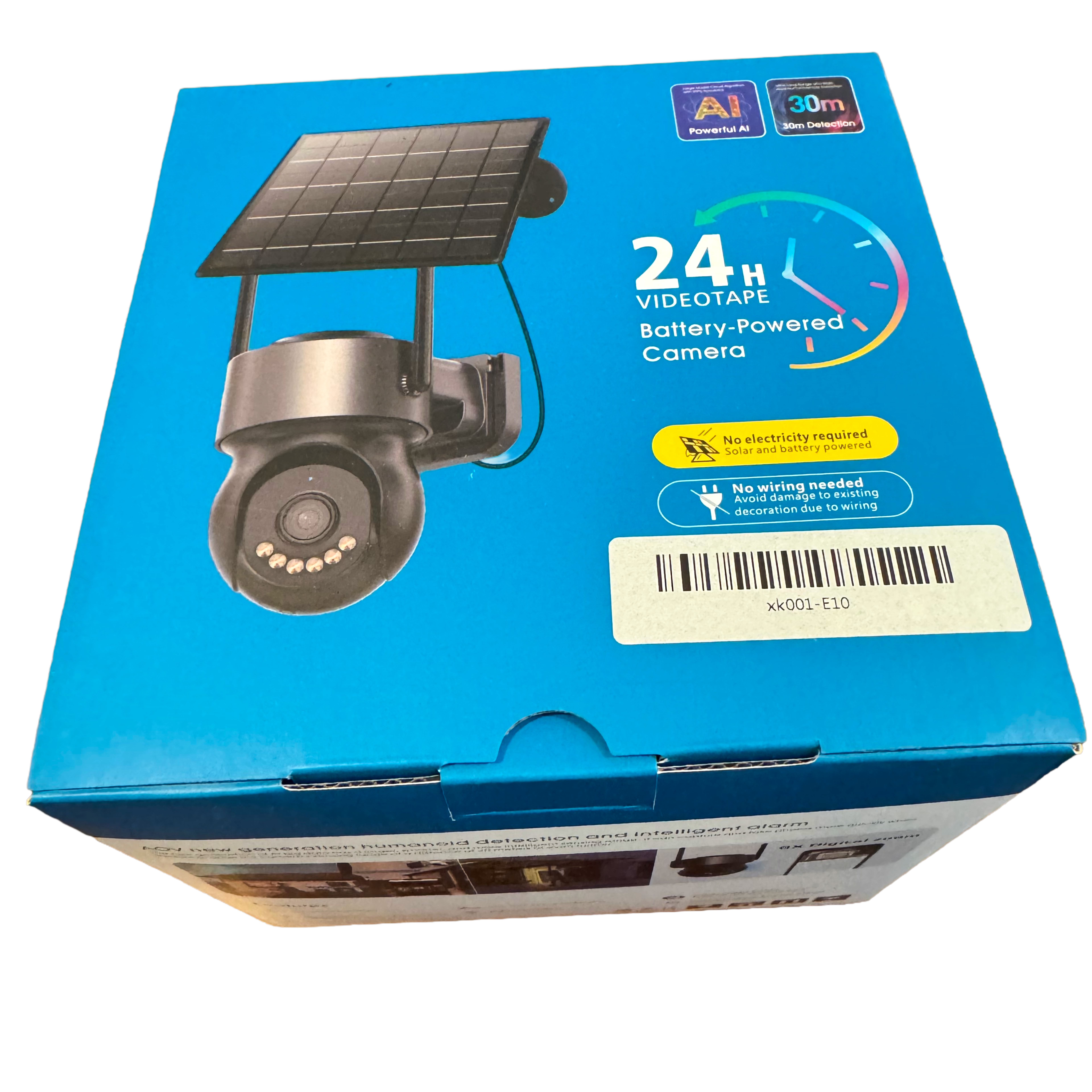 XKBOX retail packaging showing AI detection and solar charging features